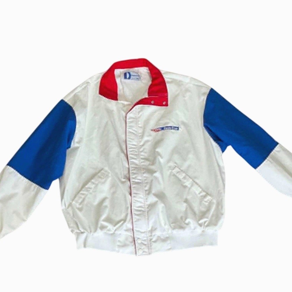 Vintage Dunbrooke Pla-Jac IndyCar Racing Jacket Mens 2XL White Blue Red USA Made